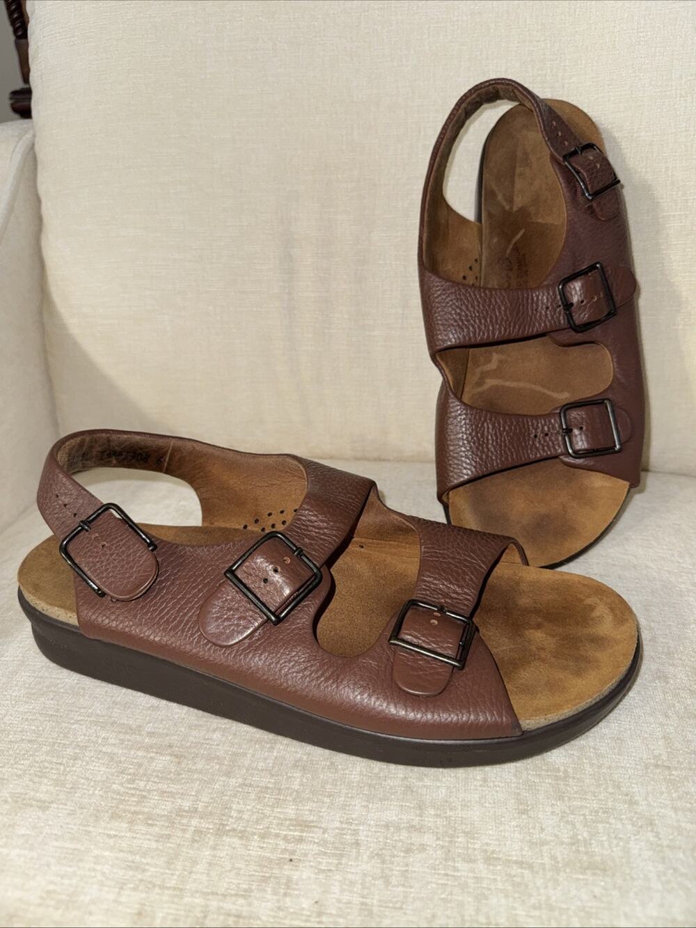 SAS Bravo Heel Strap Sandals Buckles Mens Sz 12 M Brown Tripad Comfort Leather